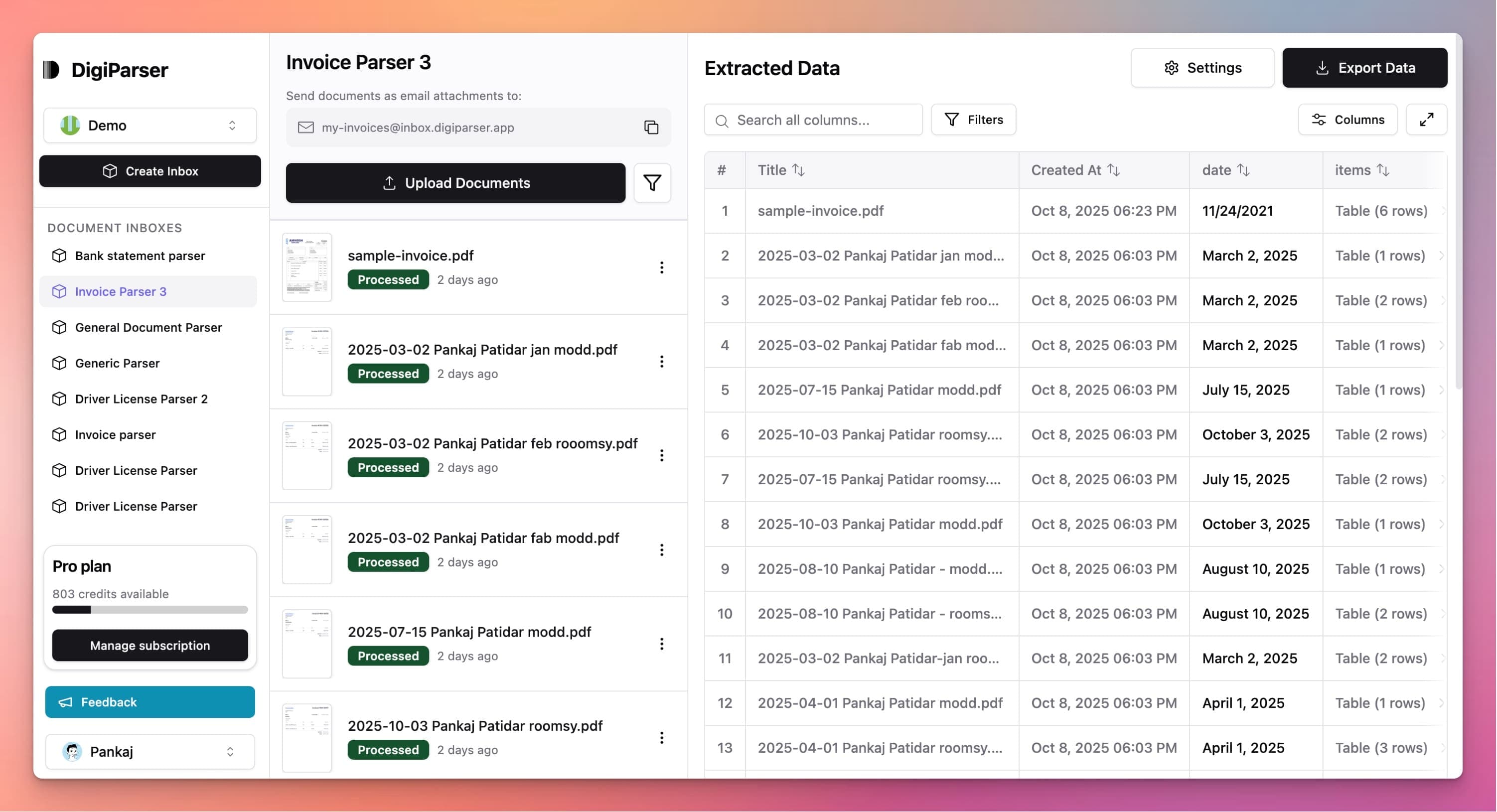 DigiParser Dashboard