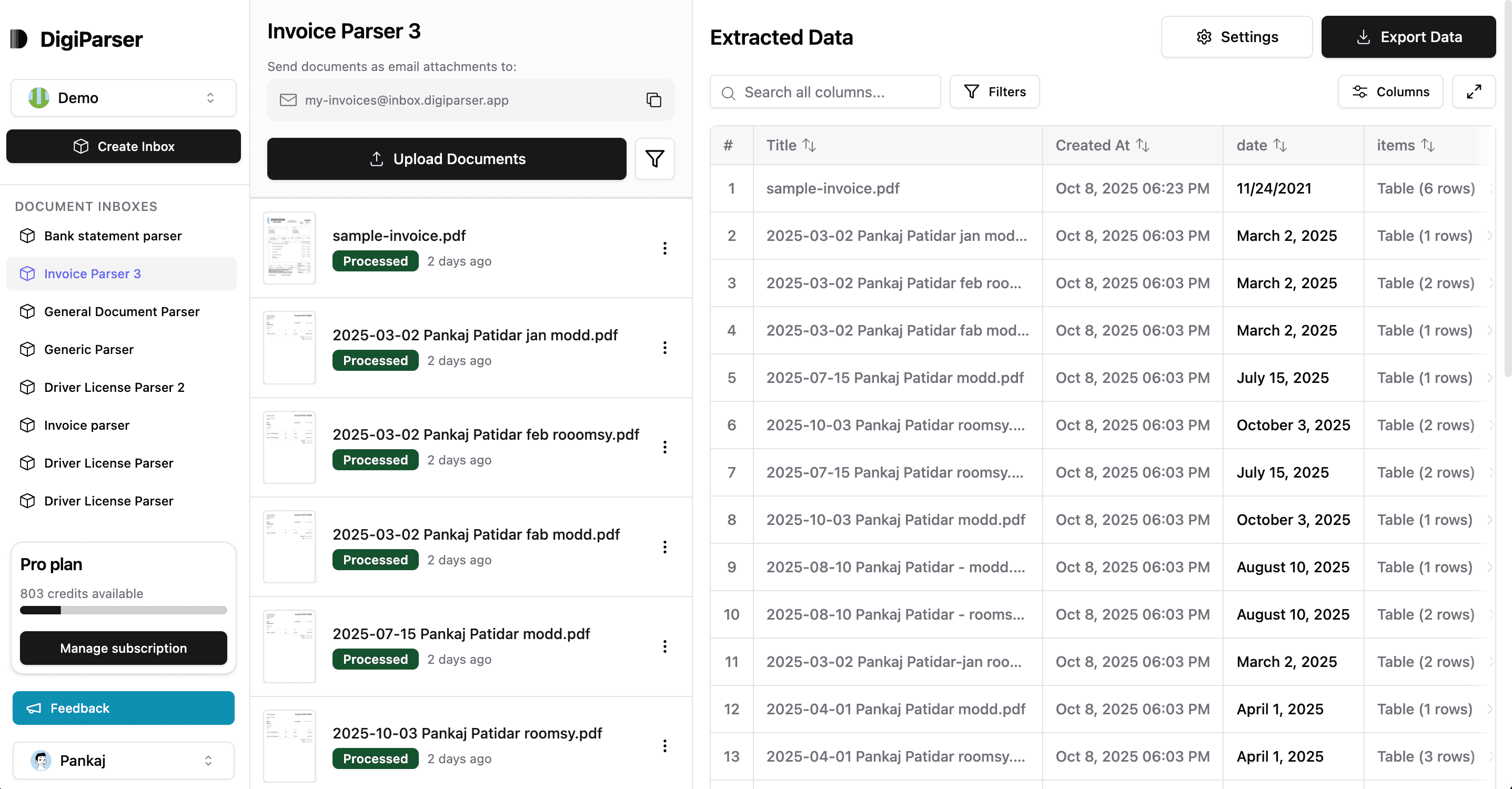 DigiParser Dashboard